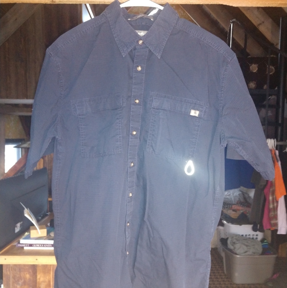 Eddie Bauer Button Down Short Sleeve Fishing Shirt L Blue